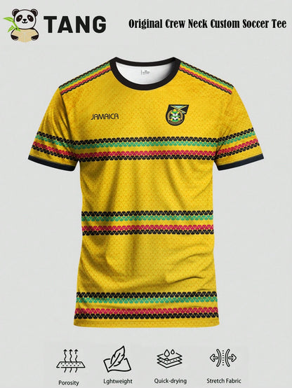 Jamaica Style Men's Soccer Jersey & Round Neck Soft Lightweight Sports Top & Match, Training, Casual, Gift & World Cup