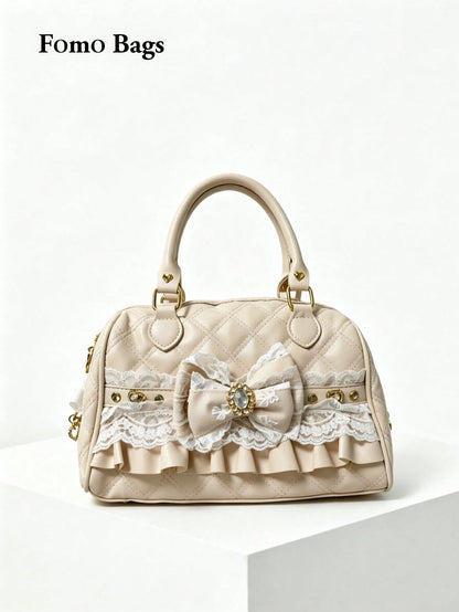 Japanese Niche Design Sweet Lolita Tote Bag, Cute Girl Elegant Commuter Daily Shopping Handbag With Bow And Lace, Crossbody Shoulder Bag