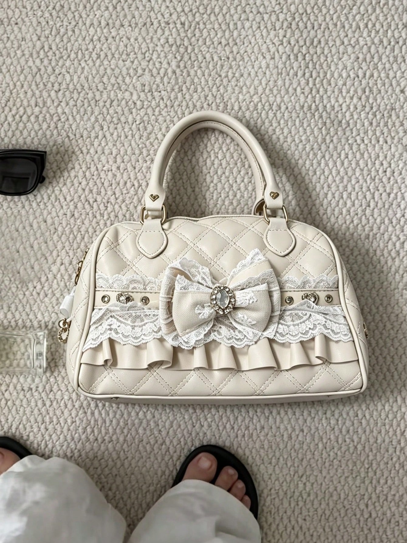 Japanese Niche Design Sweet Lolita Tote Bag, Cute Girl Elegant Commuter Daily Shopping Handbag With Bow And Lace, Crossbody Shoulder Bag