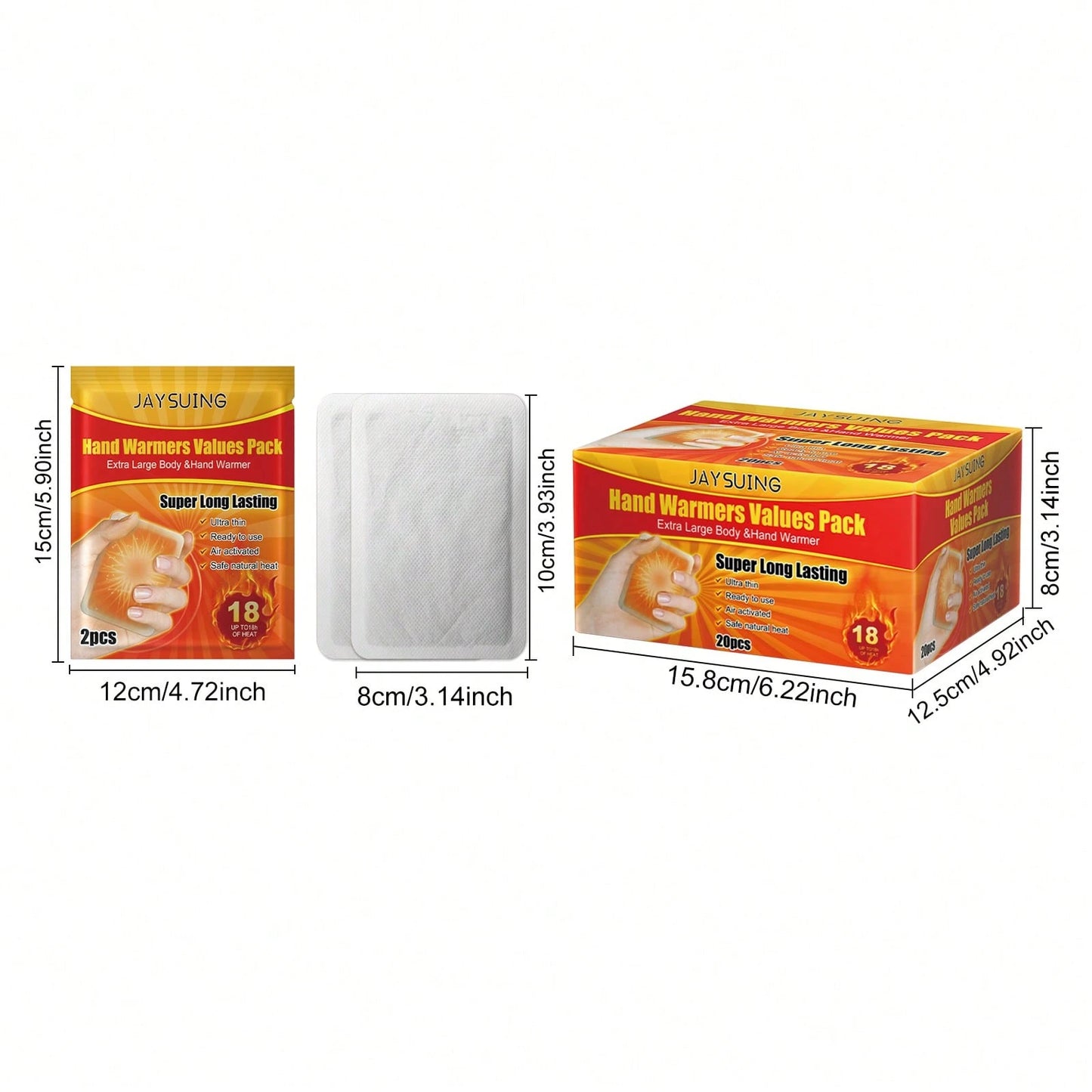 JAYSUING 20pcs Disposable Hand And Foot Warmers- Heat Lasting Up To 10 Hours, Ultra Long Lasting- Easy Use, Suitable For Body, Hands And Feet- Odorless Hand Warmers For Warm Gift