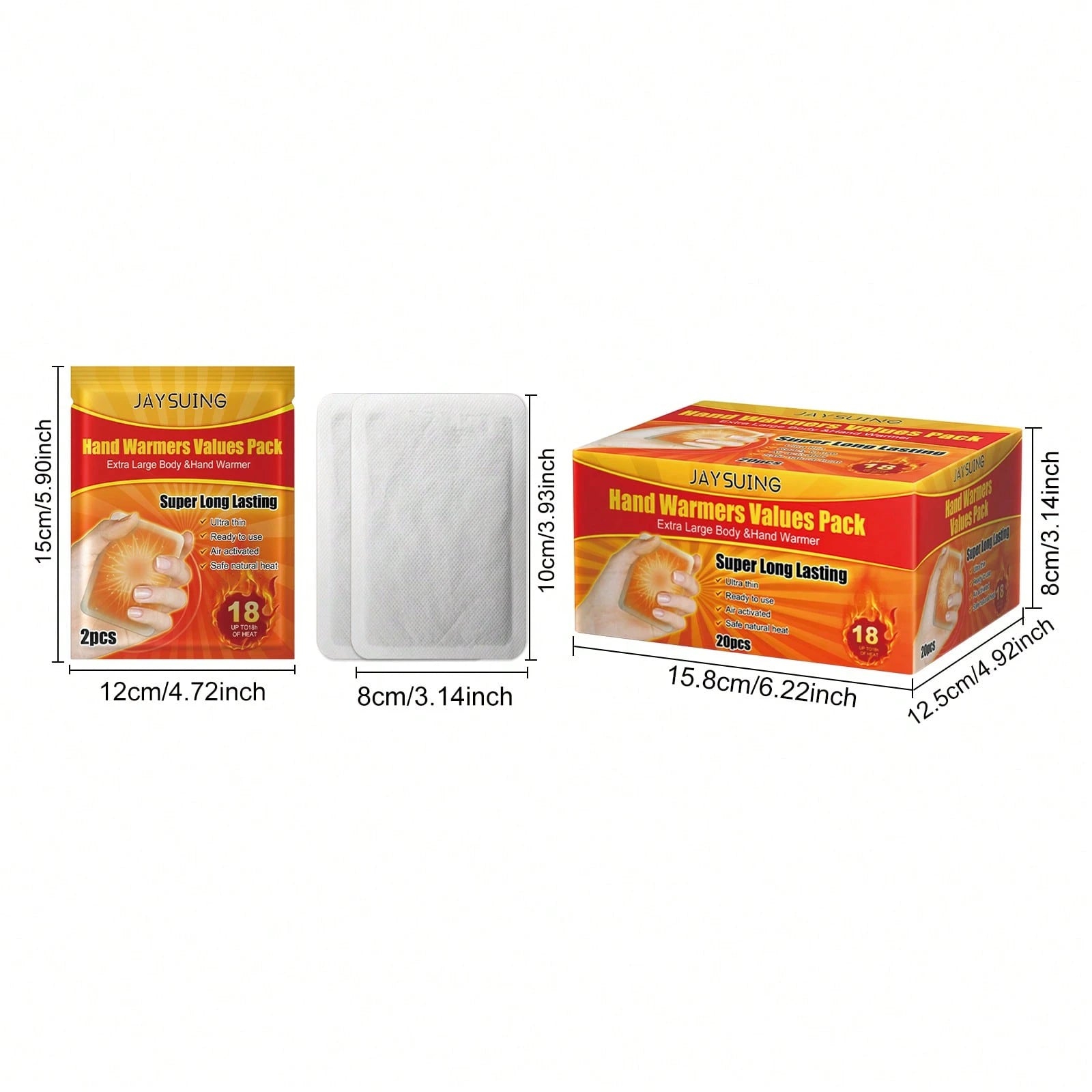 JAYSUING 20pcs Disposable Hand And Foot Warmers- Heat Lasting Up To 10 Hours, Ultra Long Lasting- Easy Use, Suitable For Body, Hands And Feet- Odorless Hand Warmers For Warm Gift