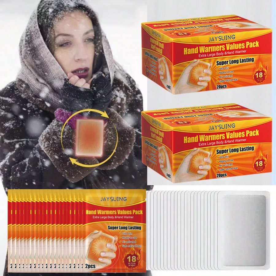 JAYSUING 20pcs Disposable Hand And Foot Warmers- Heat Lasting Up To 10 Hours, Ultra Long Lasting- Easy Use, Suitable For Body, Hands And Feet- Odorless Hand Warmers For Warm Gift