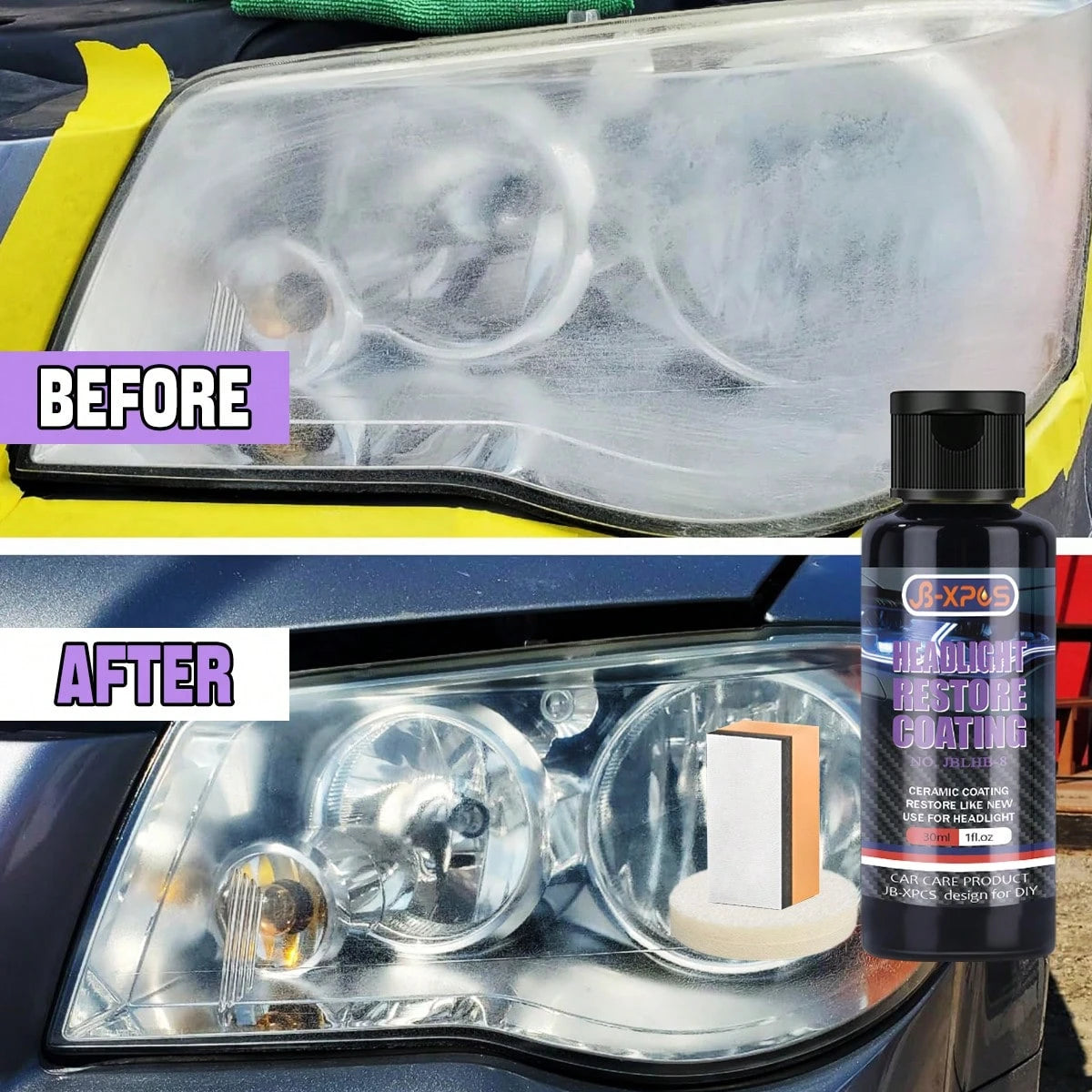 JB-XPCS Car Headlight Repair Kit- Easy-To-Use Maintenance Kit For Oxidized, Yellowed, And Foggy Headlights, Lens Polishing Grinding Material- Effective In Enhancing Headlight Brightness, Headlight R