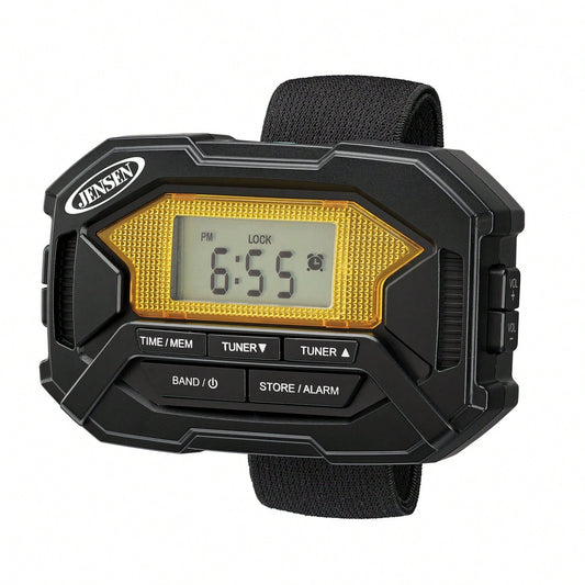 JENSEN SAB-60 Armband Digital AM/FM Stereo Radio With Clock And Earbuds, Black, SAB-60