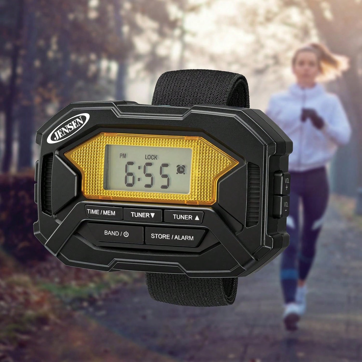 JENSEN SAB-60 Armband Digital AM/FM Stereo Radio With Clock And Earbuds, Black, SAB-60