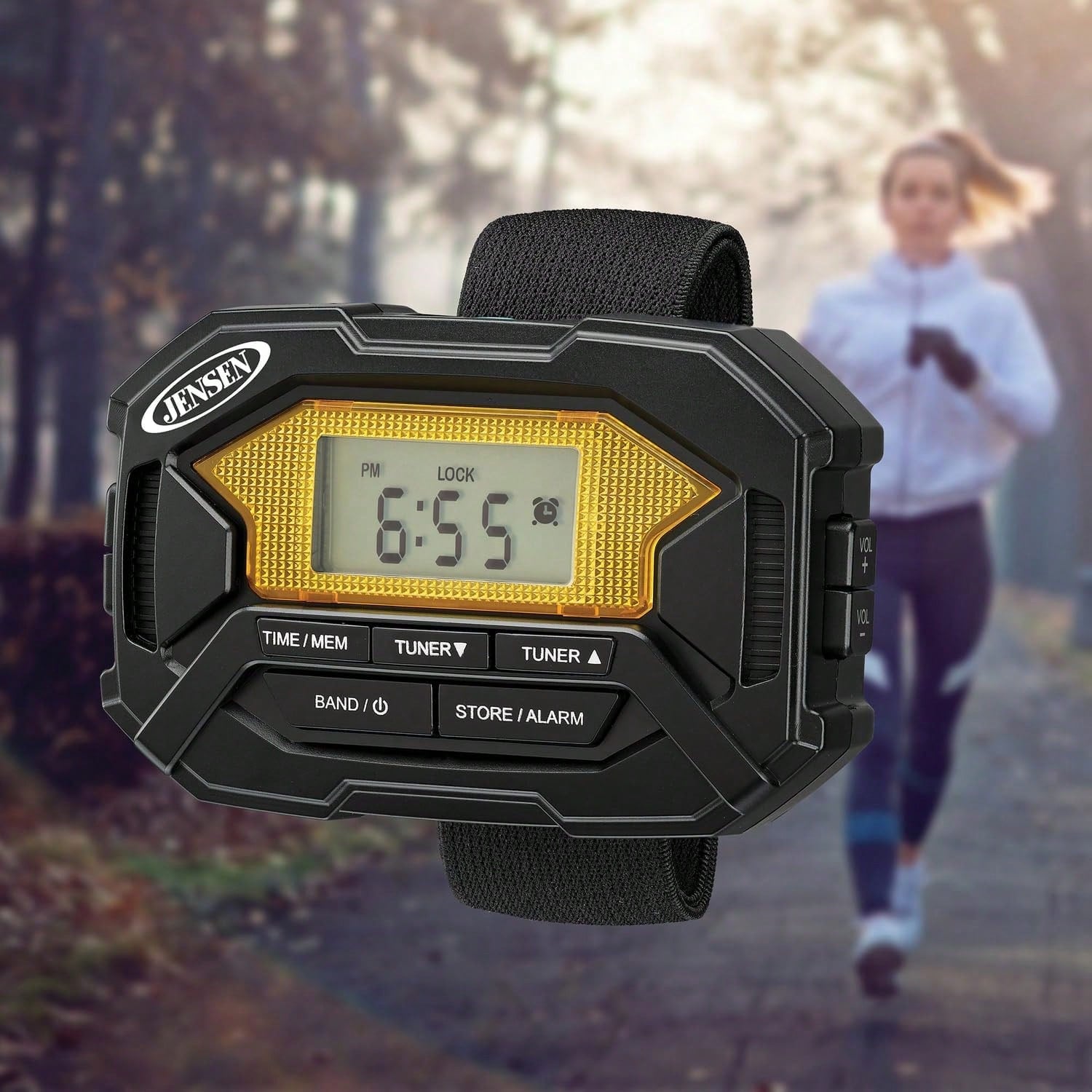 JENSEN SAB-60 Armband Digital AM/FM Stereo Radio With Clock And Earbuds, Black, SAB-60