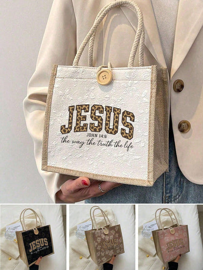Jesus Loves You" Christian Theme Linen Tote Bag- Ideal For Travel, Vacation And Weddings; Reusable Way To Express Your Faith