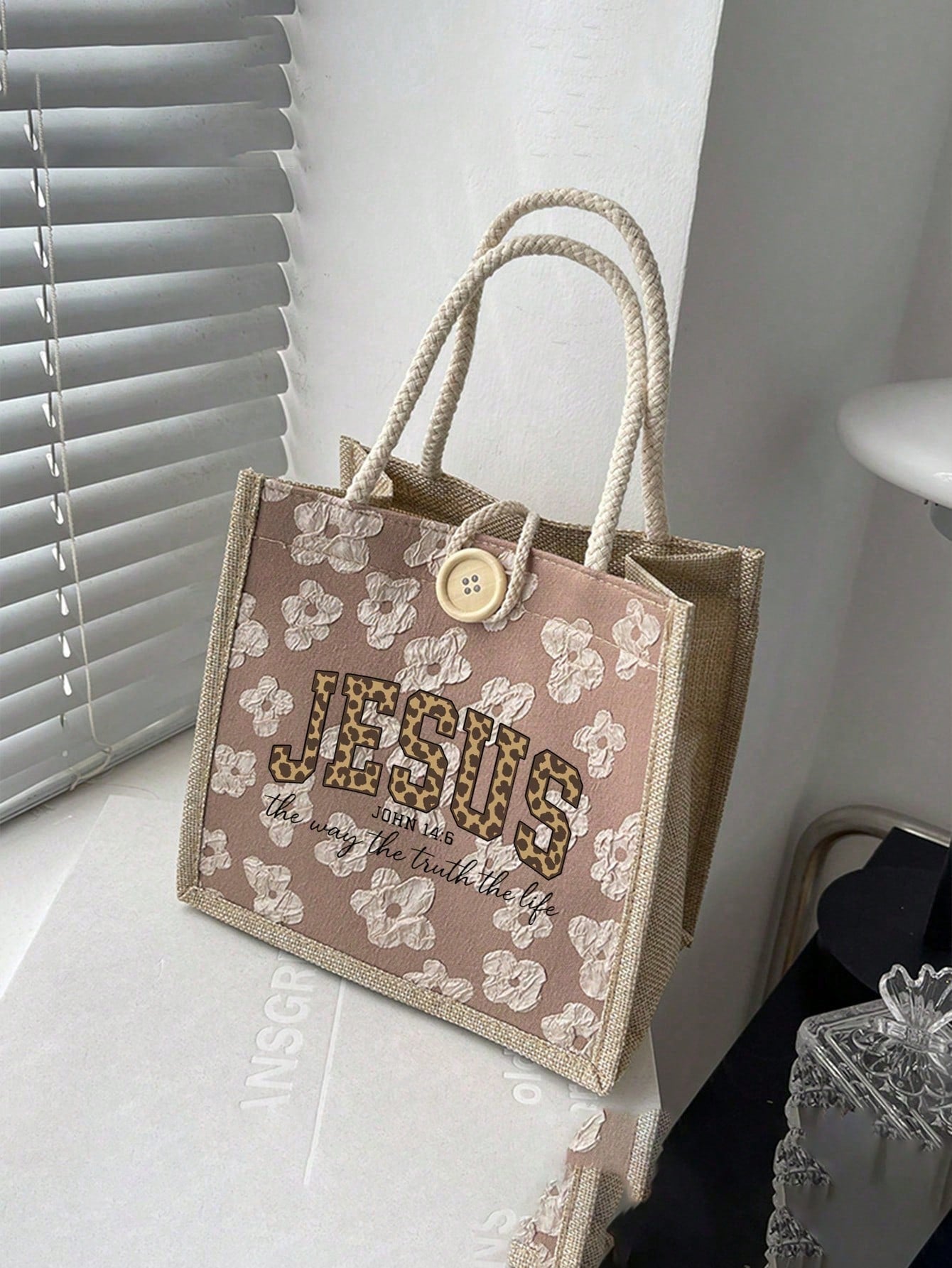 Jesus Loves You" Christian Theme Linen Tote Bag- Ideal For Travel, Vacation And Weddings; Reusable Way To Express Your Faith