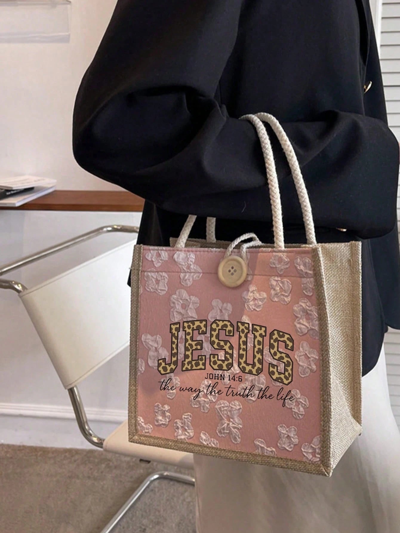 Jesus Loves You" Christian Theme Linen Tote Bag- Ideal For Travel, Vacation And Weddings; Reusable Way To Express Your Faith