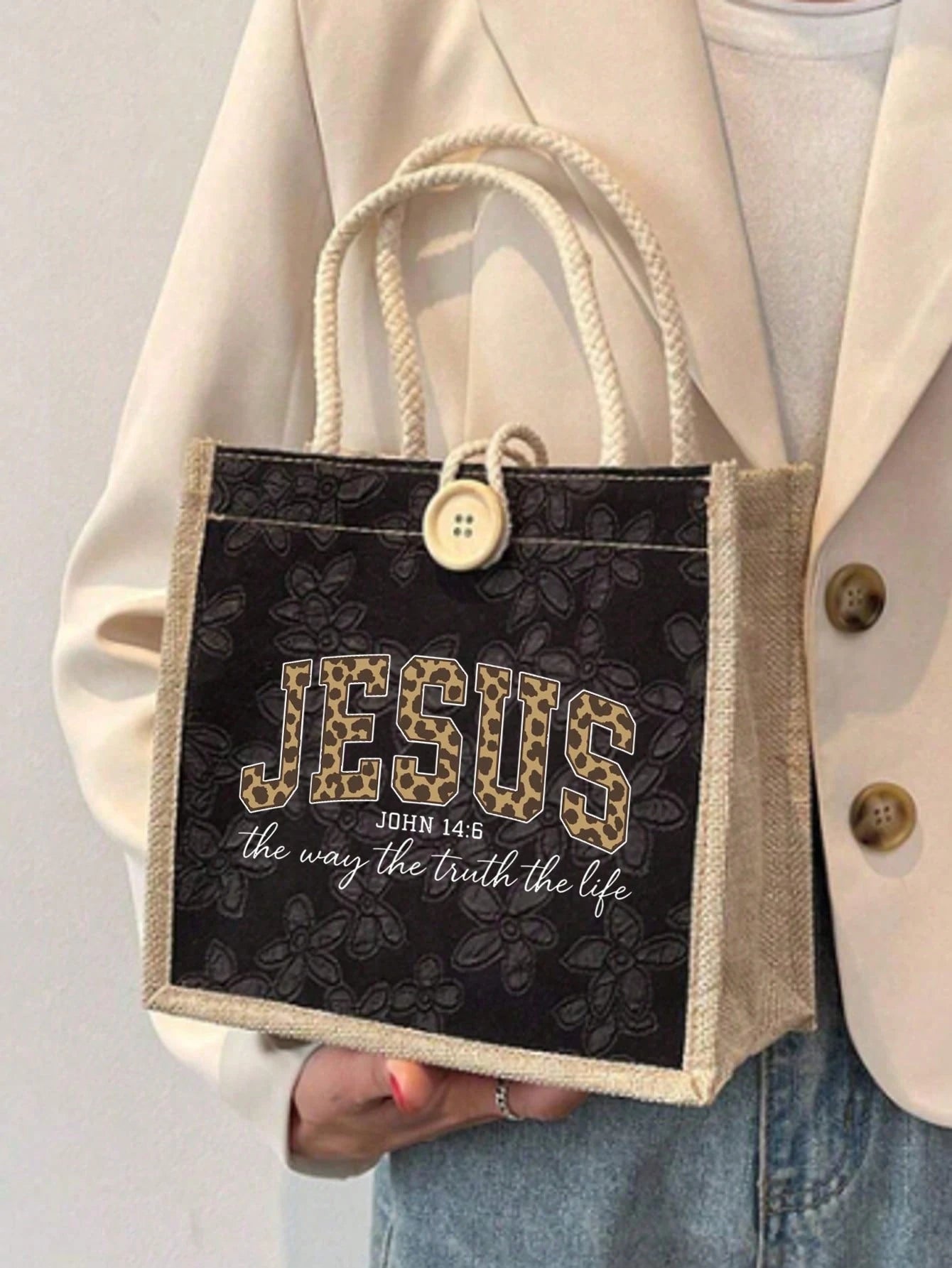 Jesus Loves You" Christian Theme Linen Tote Bag- Ideal For Travel, Vacation And Weddings; Reusable Way To Express Your Faith