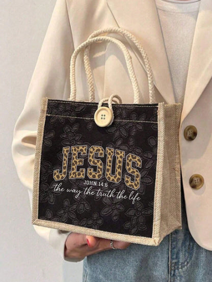 Jesus Loves You" Christian Theme Linen Tote Bag- Ideal For Travel, Vacation And Weddings; Reusable Way To Express Your Faith