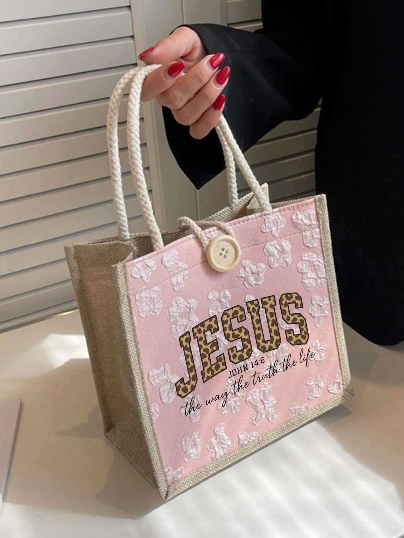 Jesus Loves You" Christian Theme Linen Tote Bag- Ideal For Travel, Vacation And Weddings; Reusable Way To Express Your Faith