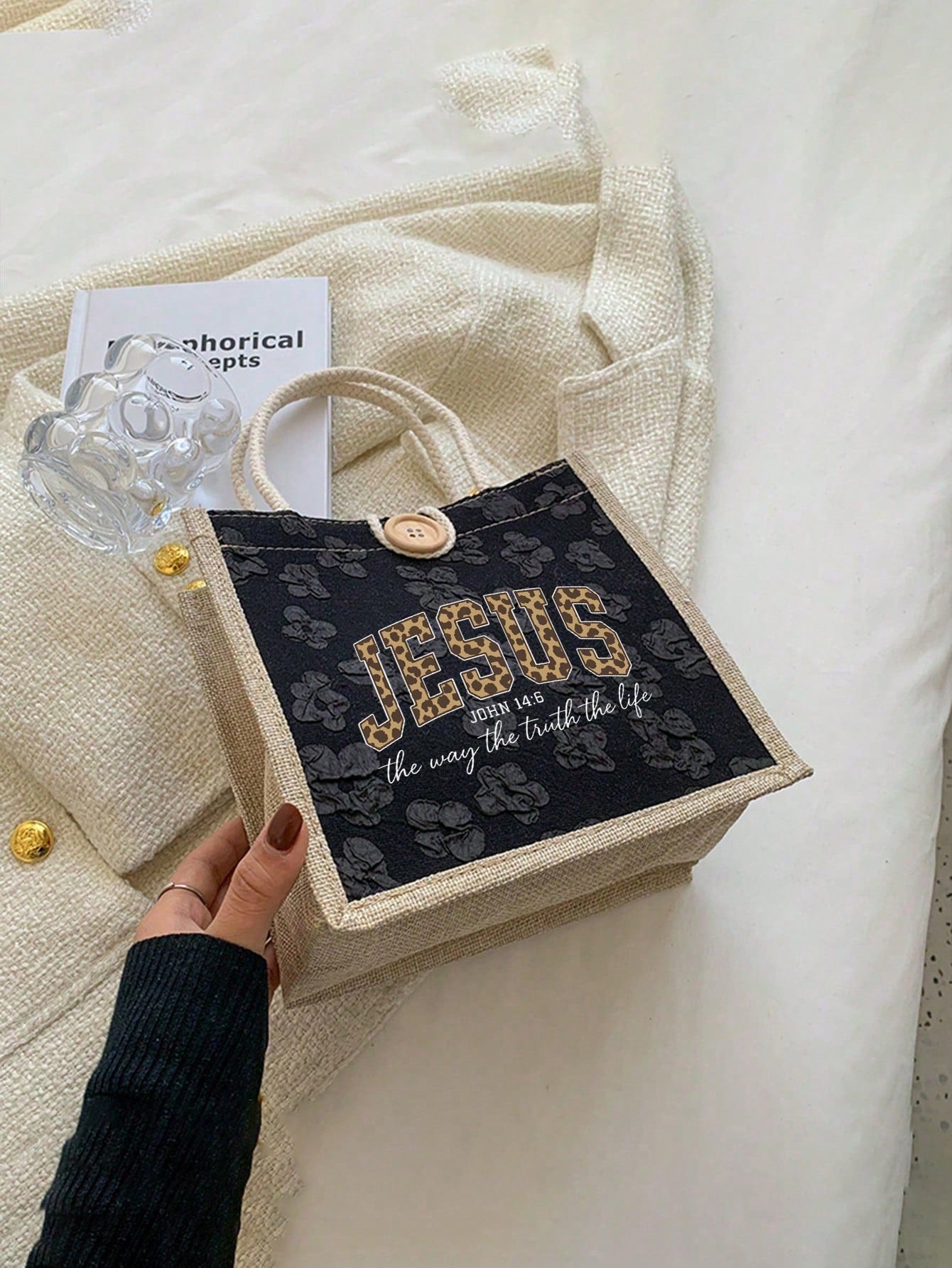 Jesus Loves You" Christian Theme Linen Tote Bag- Ideal For Travel, Vacation And Weddings; Reusable Way To Express Your Faith