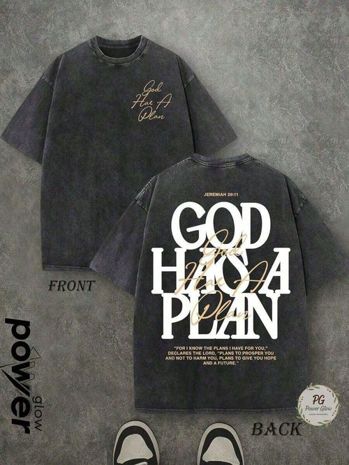 Jesus Tee God Has A Plan Graphic Tee Double-Sided Print Washed T-Shirt Holiday Gifts Y2K Men's Graphic Tees,Street- Style Vintage Washed T-Shirts