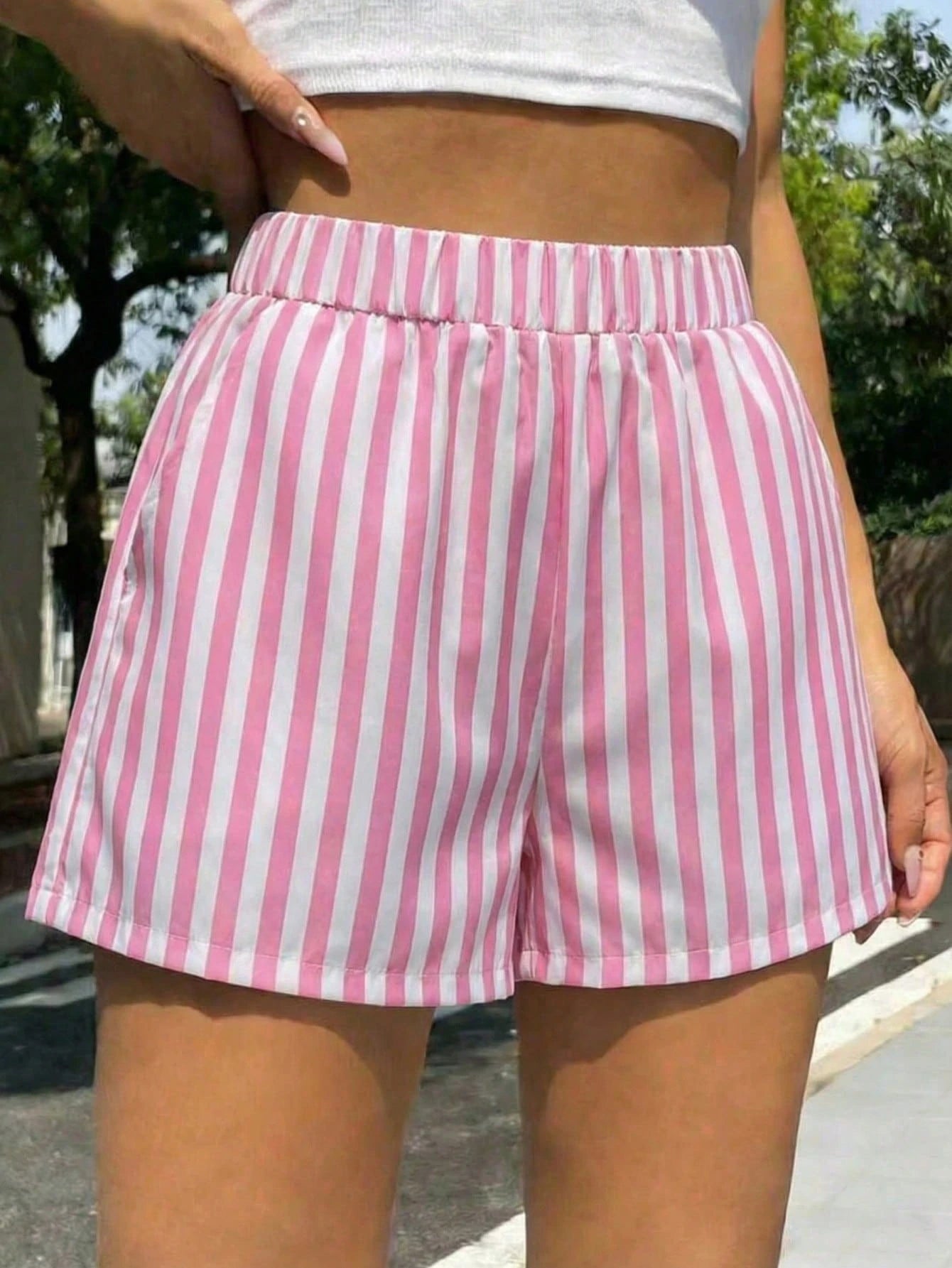 Jouncy Women's Beverage Letter Print T-Shirt And Striped Shorts 2 Pieces Set, Summer