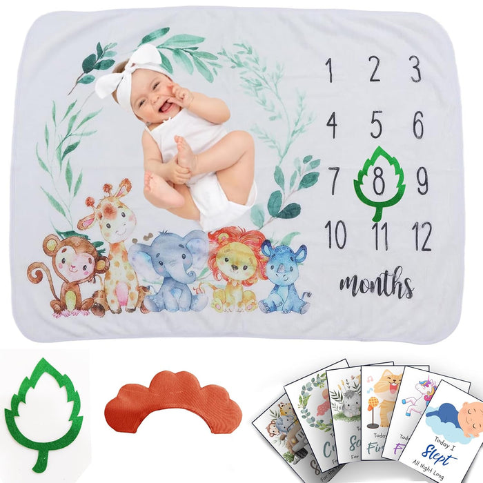 Jungle Fun- Milestone Blanket Quilt with 6 Milestone Cards and Markers