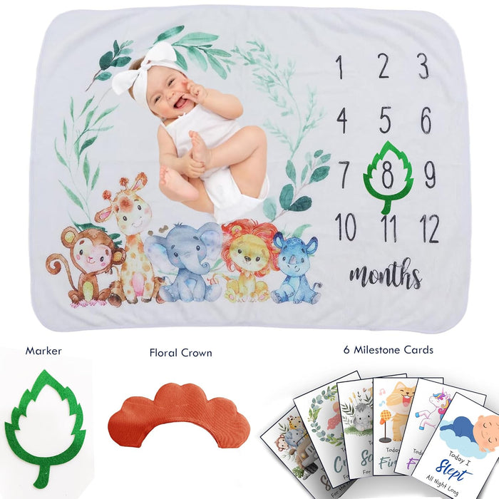 Jungle Fun- Milestone Blanket Quilt with 6 Milestone Cards and Markers