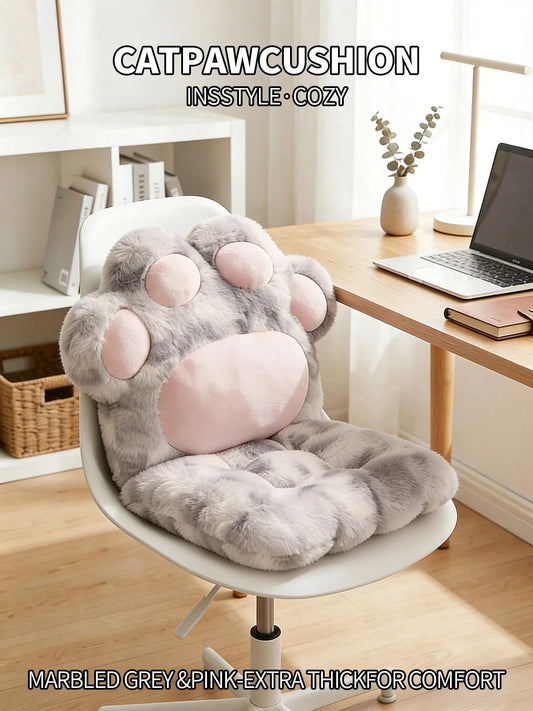 Kawaii Cat Paw Shaped Seat Cushion- Cozy Faux Fur Plush Floor Pillow For Bedroom & Living Room- Aesthetic Chair Pad For