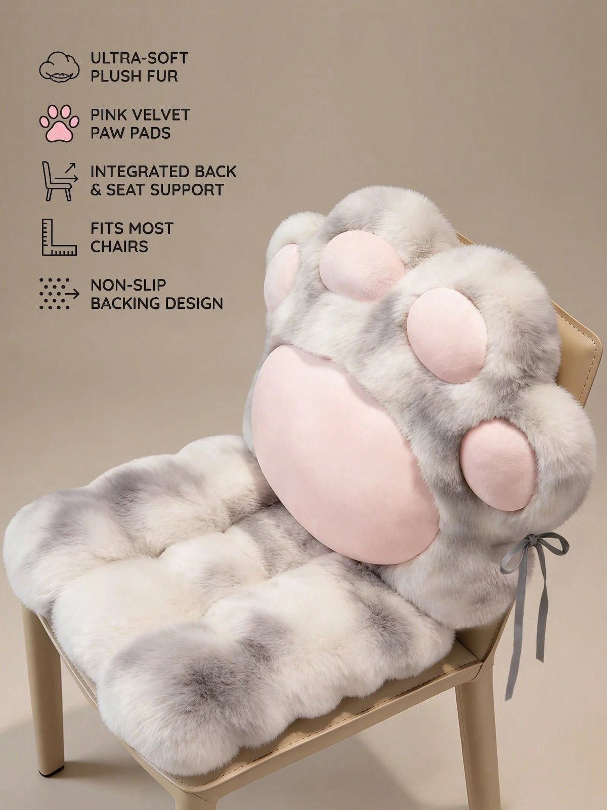 Kawaii Cat Paw Shaped Seat Cushion- Cozy Faux Fur Plush Floor Pillow For Bedroom & Living Room- Aesthetic Chair Pad For