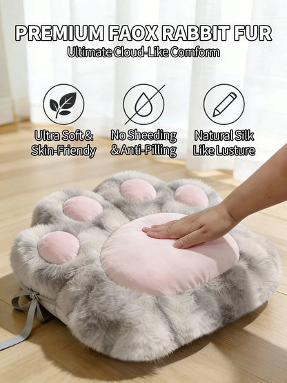 Kawaii Cat Paw Shaped Seat Cushion- Cozy Faux Fur Plush Floor Pillow For Bedroom & Living Room- Aesthetic Chair Pad For