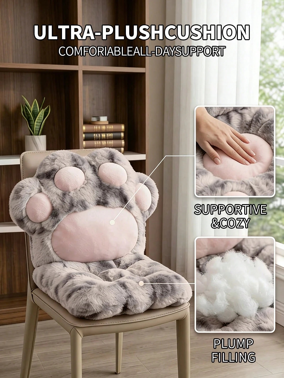 Kawaii Cat Paw Shaped Seat Cushion- Cozy Faux Fur Plush Floor Pillow For Bedroom & Living Room- Aesthetic Chair Pad For