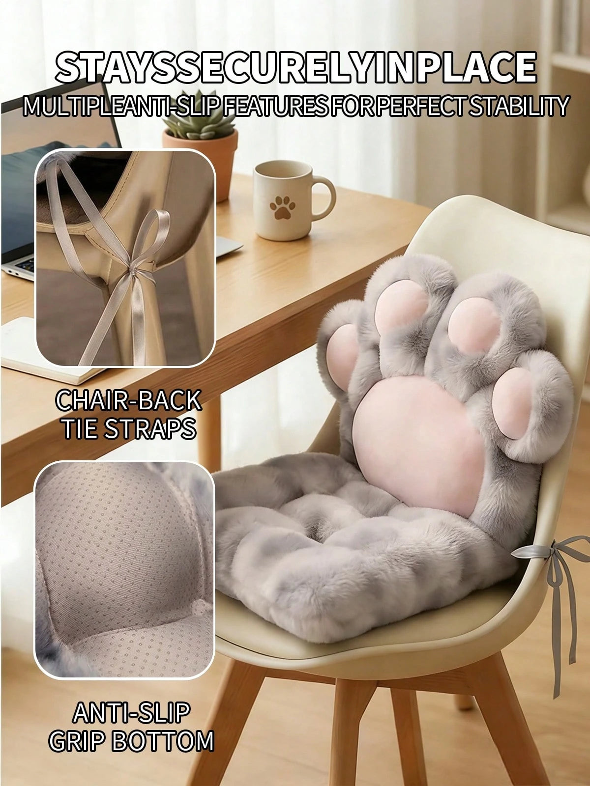 Kawaii Cat Paw Shaped Seat Cushion- Cozy Faux Fur Plush Floor Pillow For Bedroom & Living Room- Aesthetic Chair Pad For