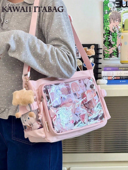 Kawaii Japanese Crossbody Bags Basic Style Pure Color Clear Transparent Itabag Can Put 10cm Dolls DIY Ita Bag Concert Anime Fans Bags Shoulder Ita Bag