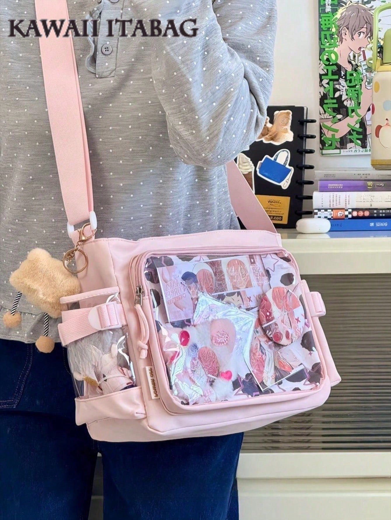 Kawaii Japanese Crossbody Bags Basic Style Pure Color Clear Transparent Itabag Can Put 10cm Dolls DIY Ita Bag Concert Anime Fans Bags Shoulder Ita Bag