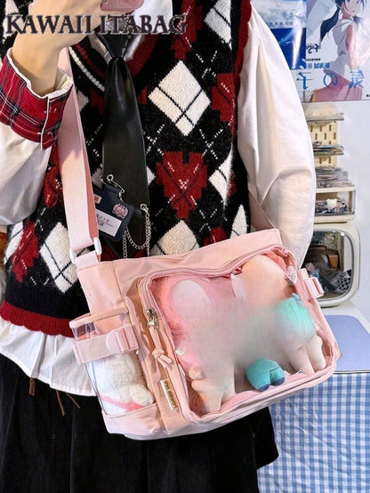 Kawaii Japanese Crossbody Bags Basic Style Pure Color Clear Transparent Itabag Can Put 10cm Dolls DIY Ita Bag Concert Anime Fans Bags Shoulder Ita Bag