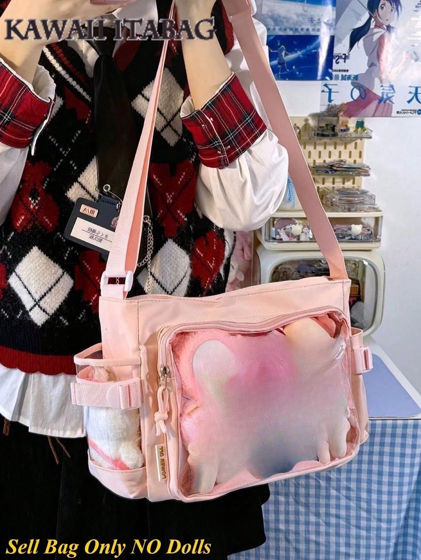 Kawaii Japanese Crossbody Bags Basic Style Pure Color Clear Transparent Itabag Can Put 10cm Dolls DIY Ita Bag Concert Anime Fans Bags Shoulder Ita Bag
