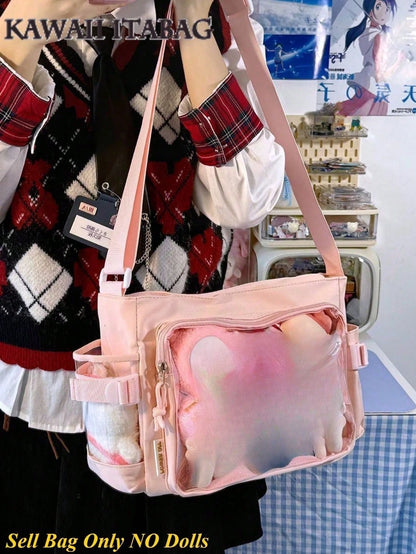 Kawaii Japanese Crossbody Bags Basic Style Pure Color Clear Transparent Itabag Can Put 10cm Dolls DIY Ita Bag Concert Anime Fans Bags Shoulder Ita Bag