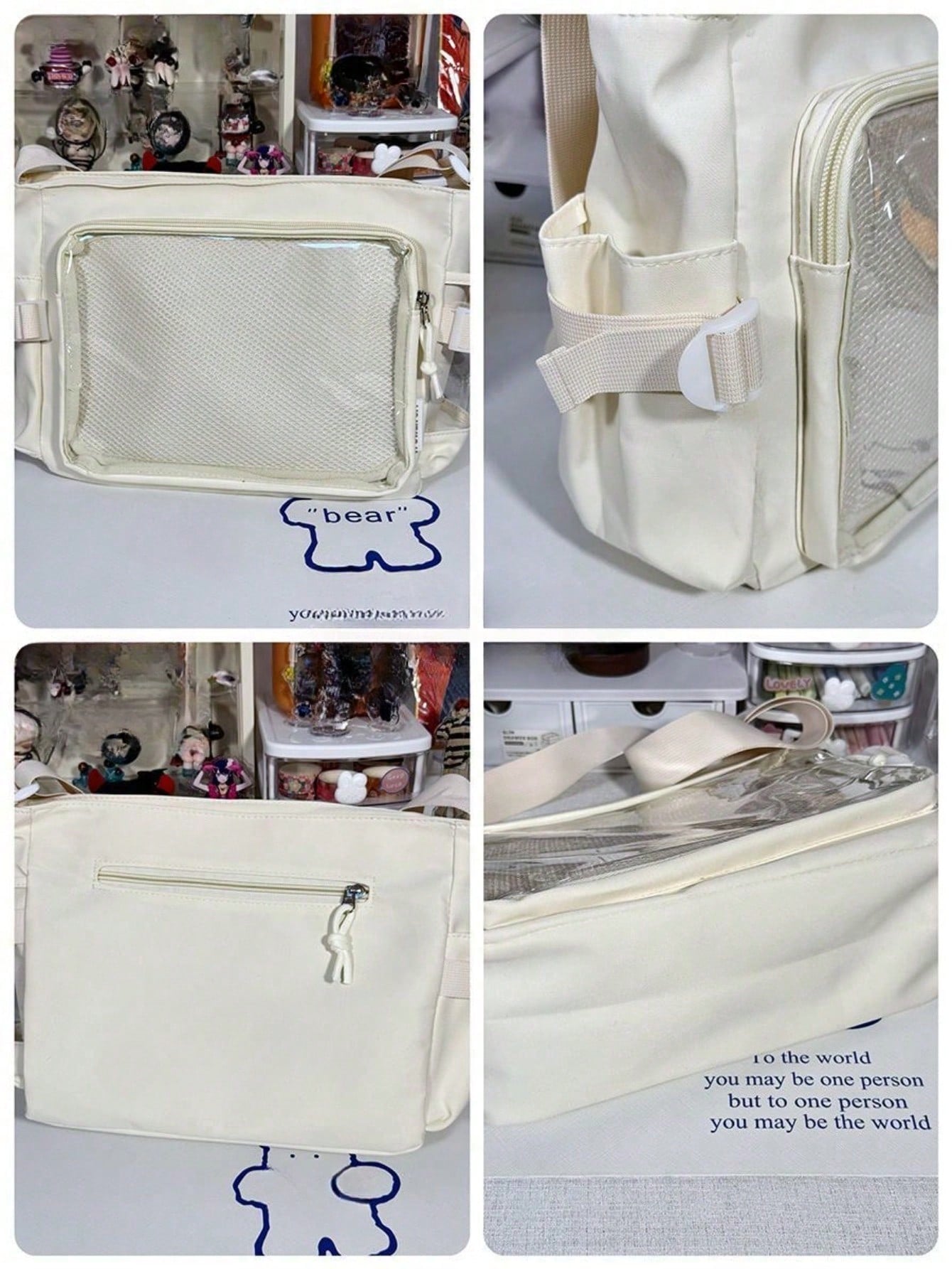Kawaii Japanese Crossbody Bags Basic Style Pure Color Clear Transparent Itabag Can Put 10cm Dolls DIY Ita Bag Concert Anime Fans Bags Shoulder Ita Bag