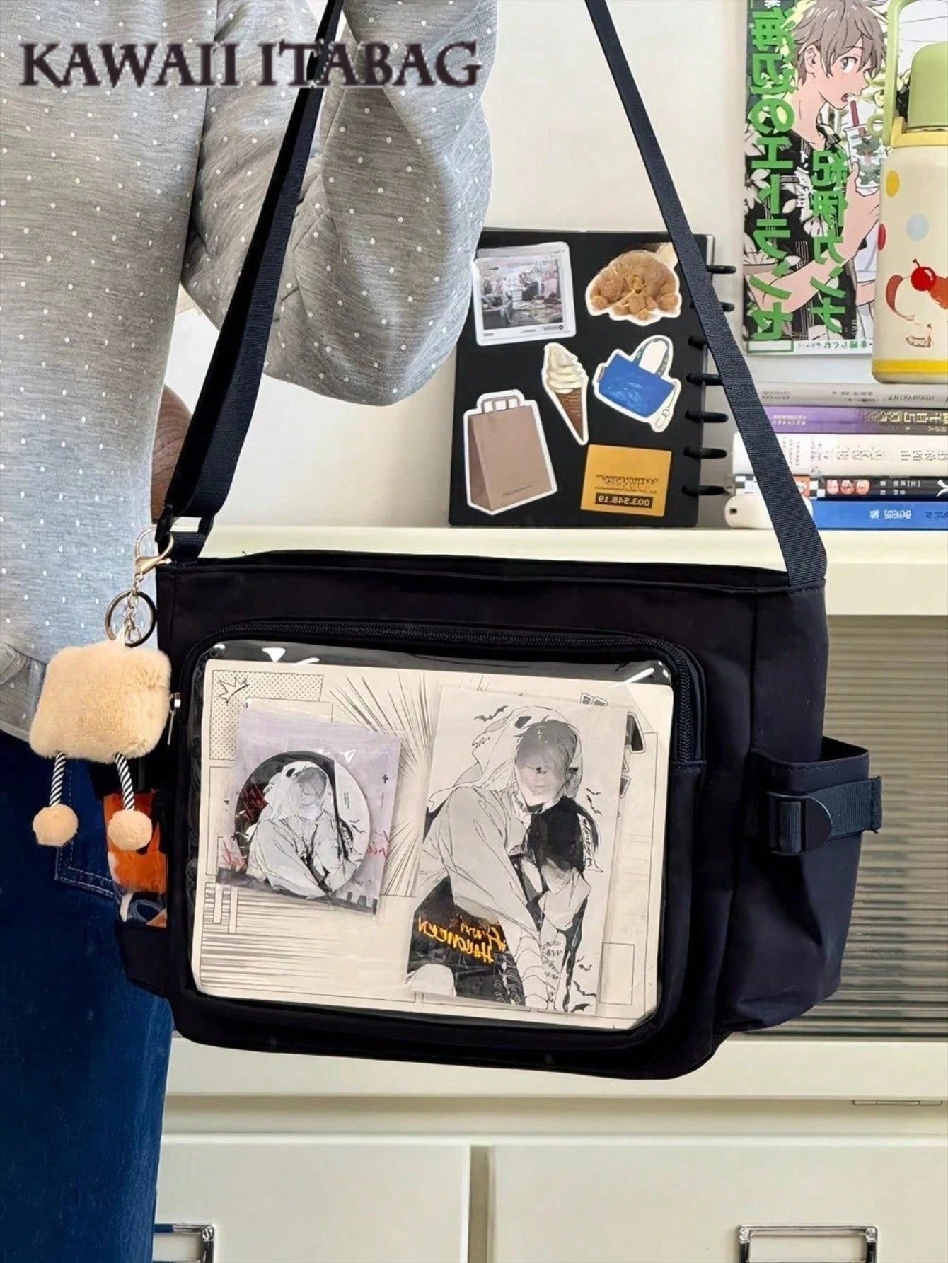Kawaii Japanese Crossbody Bags Basic Style Pure Color Clear Transparent Itabag Can Put 10cm Dolls DIY Ita Bag Concert Anime Fans Bags Shoulder Ita Bag