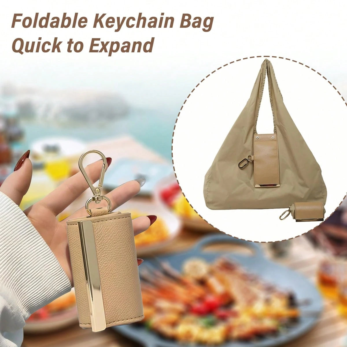 Keychain Tote Bag, Foldable & Reusable Mini Bags With Key Ring,Waterproof Expandable Handbag For Daily