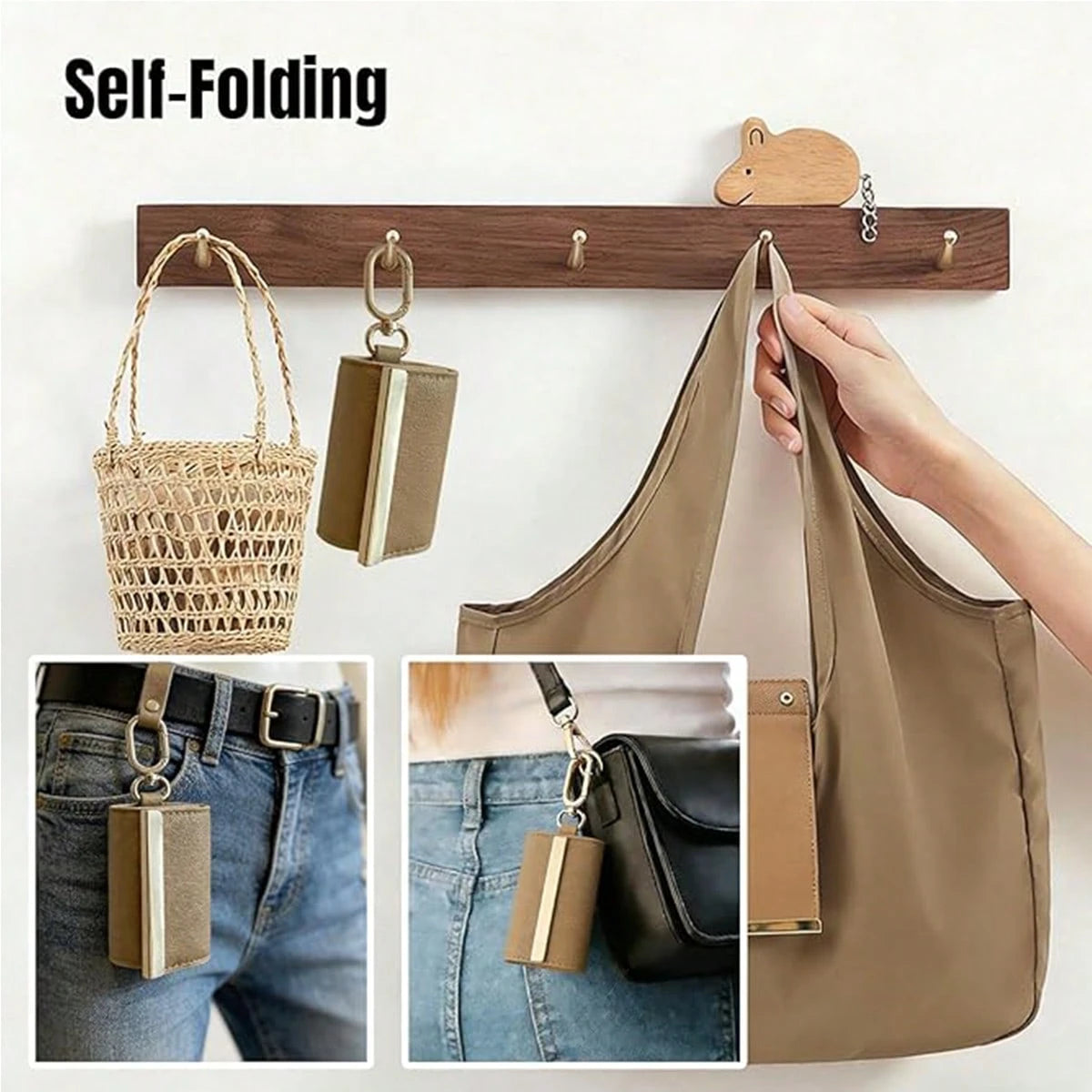 Keychain Tote Bag, Foldable & Reusable Mini Bags With Key Ring,Waterproof Expandable Handbag For Daily