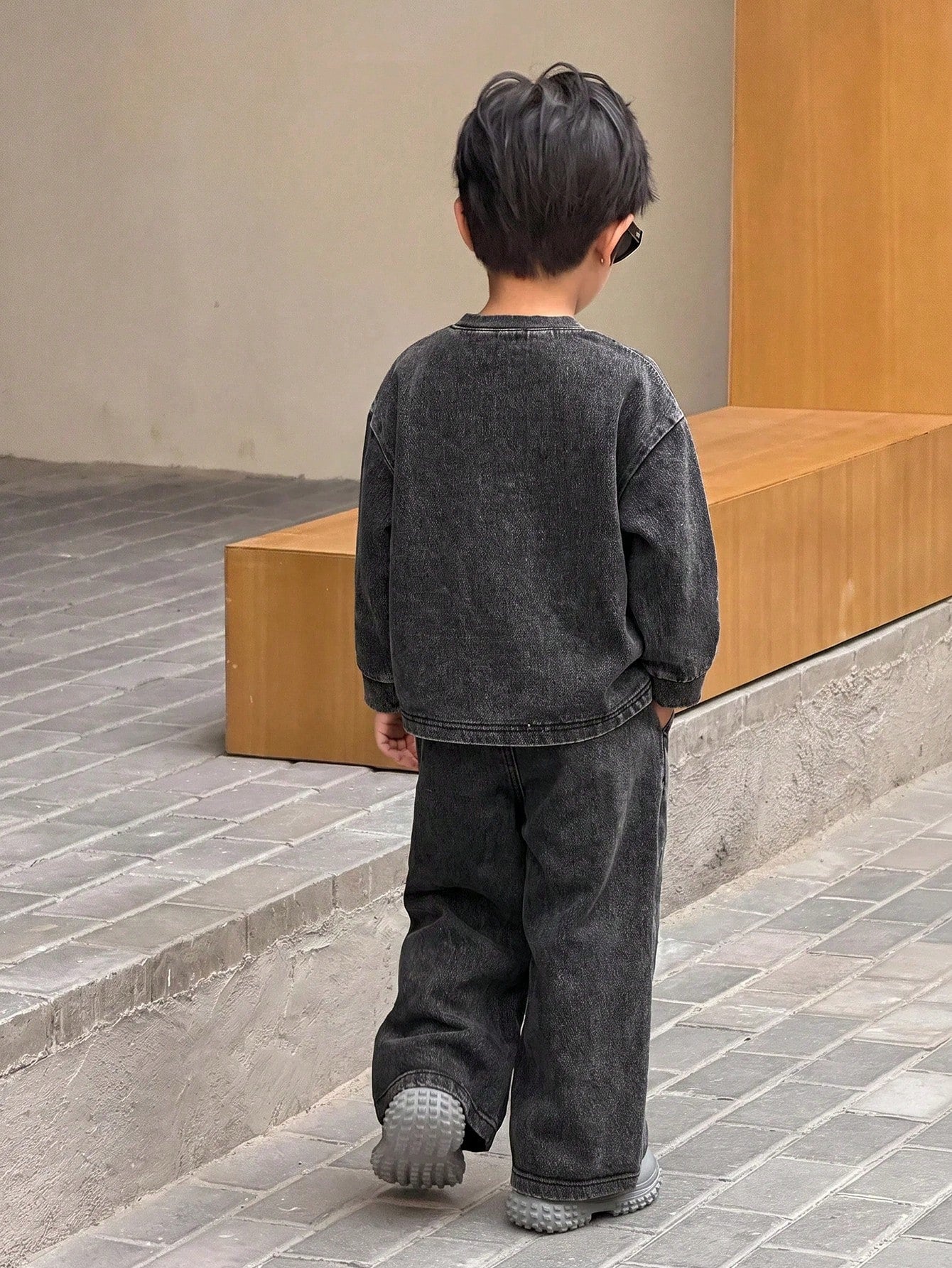 Kids 2pcs/Set Young Boys Casual Soft Black Knit Denim Loose Sweatshirt & Jeans,Fall/Winter,For Boys Back To School Clothes,School Outfits,Toddler Set