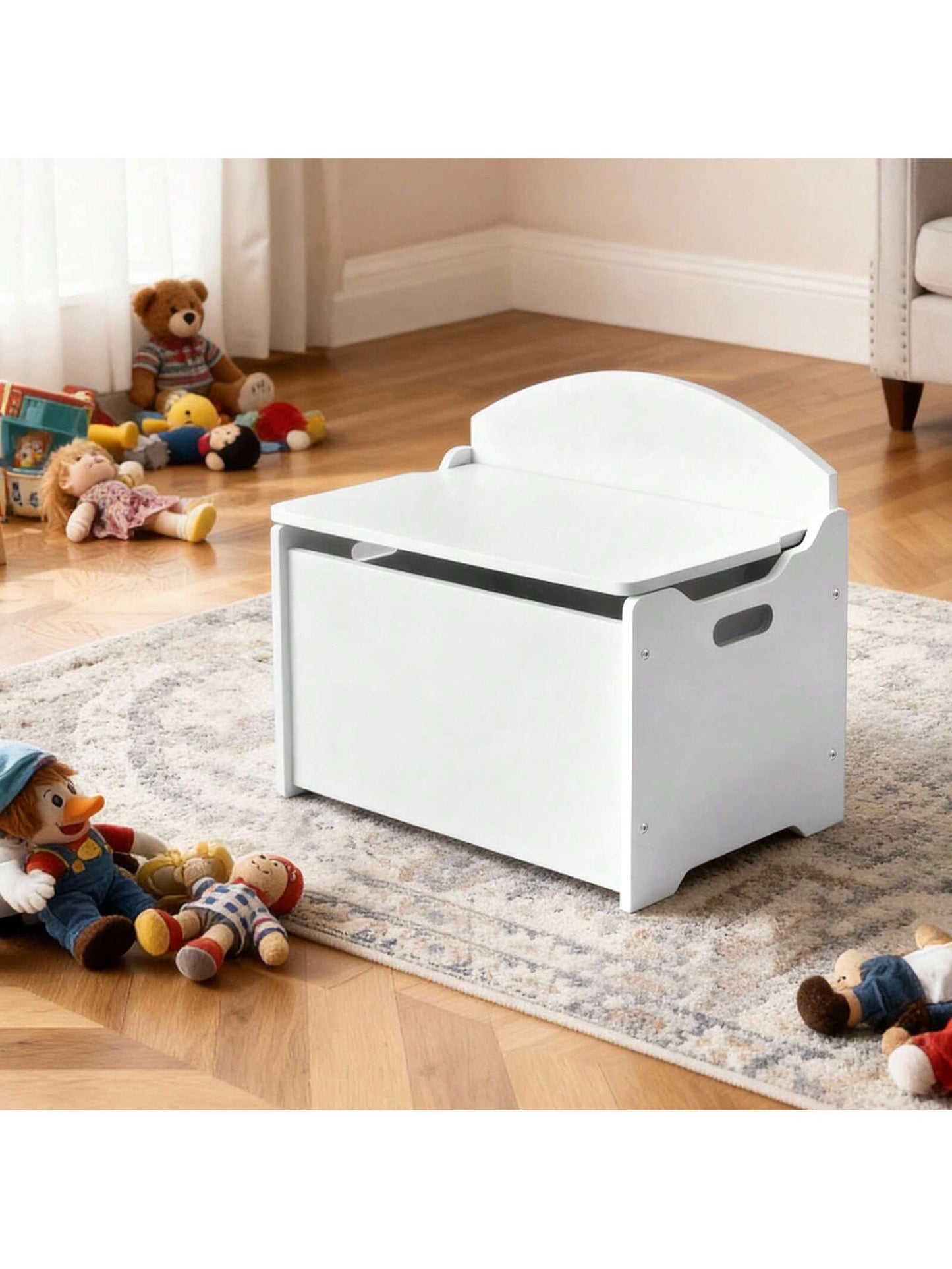 Kids Storage Bench, Wooden Toy Box Chest With Backrest, Large Storage Cabinet With Safety Hinge, Toddlers Storage Bench For Playroom, Living Room Or Entryway, 23.5 X 14.5 X 21.46 In, White