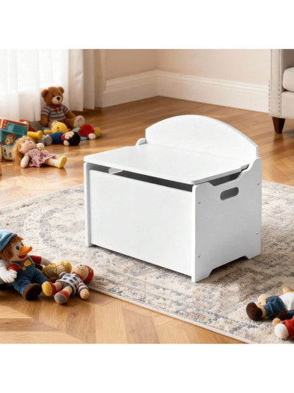 Kids Storage Bench, Wooden Toy Box Chest With Backrest, Large Storage Cabinet With Safety Hinge, Toddlers Storage Bench For Playroom, Living Room Or Entryway, 23.5 X 14.5 X 21.46 In, White
