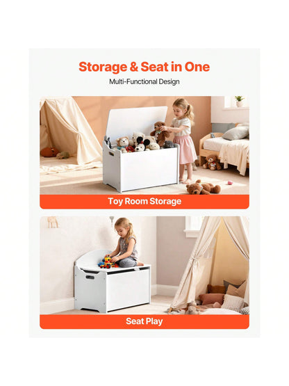 Kids Storage Bench, Wooden Toy Box Chest With Backrest, Large Storage Cabinet With Safety Hinge, Toddlers Storage Bench For Playroom, Living Room Or Entryway, 23.5 X 14.5 X 21.46 In, White