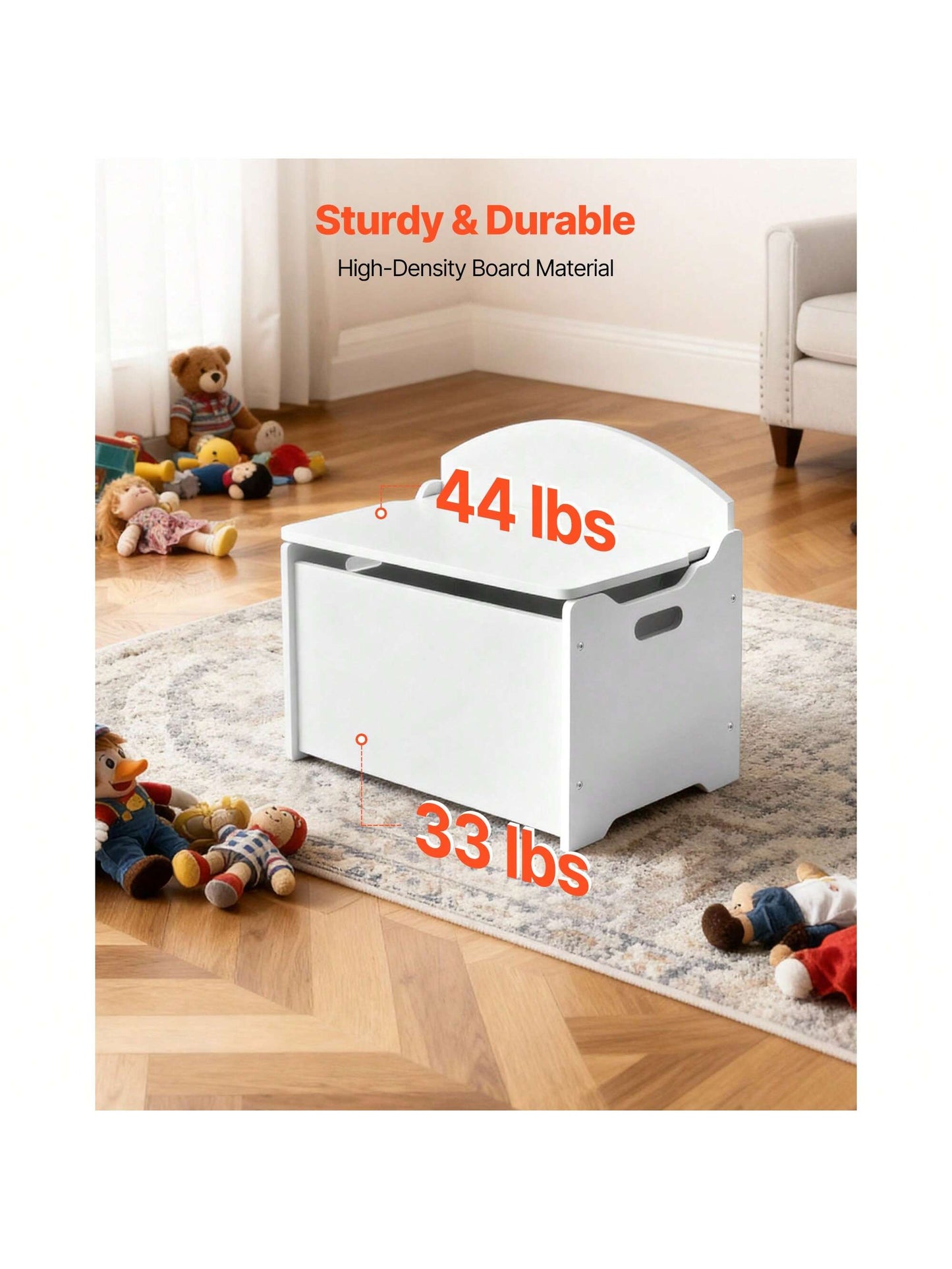 Kids Storage Bench, Wooden Toy Box Chest With Backrest, Large Storage Cabinet With Safety Hinge, Toddlers Storage Bench For Playroom, Living Room Or Entryway, 23.5 X 14.5 X 21.46 In, White