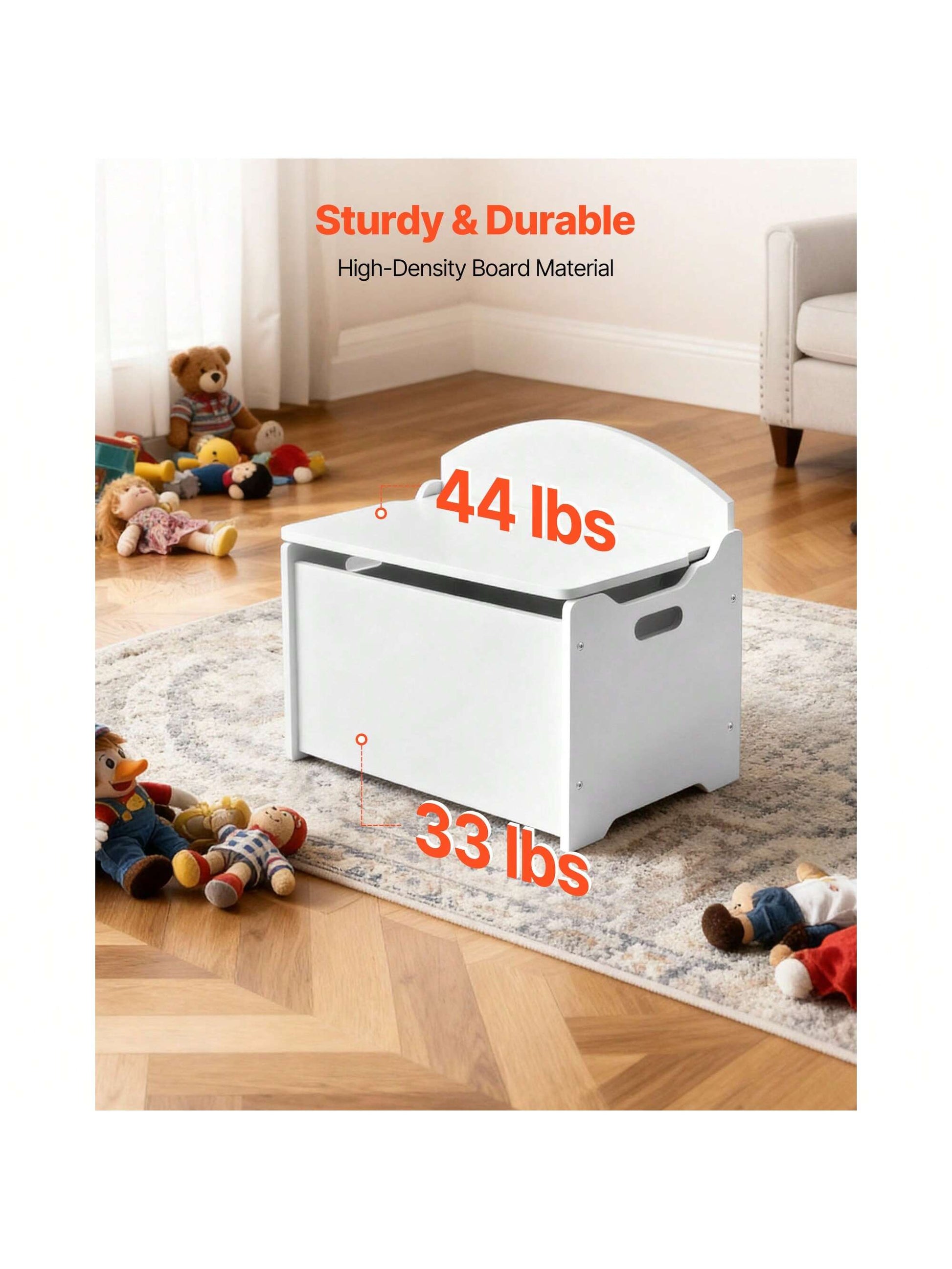 Kids Storage Bench, Wooden Toy Box Chest With Backrest, Large Storage Cabinet With Safety Hinge, Toddlers Storage Bench For Playroom, Living Room Or Entryway, 23.5 X 14.5 X 21.46 In, White