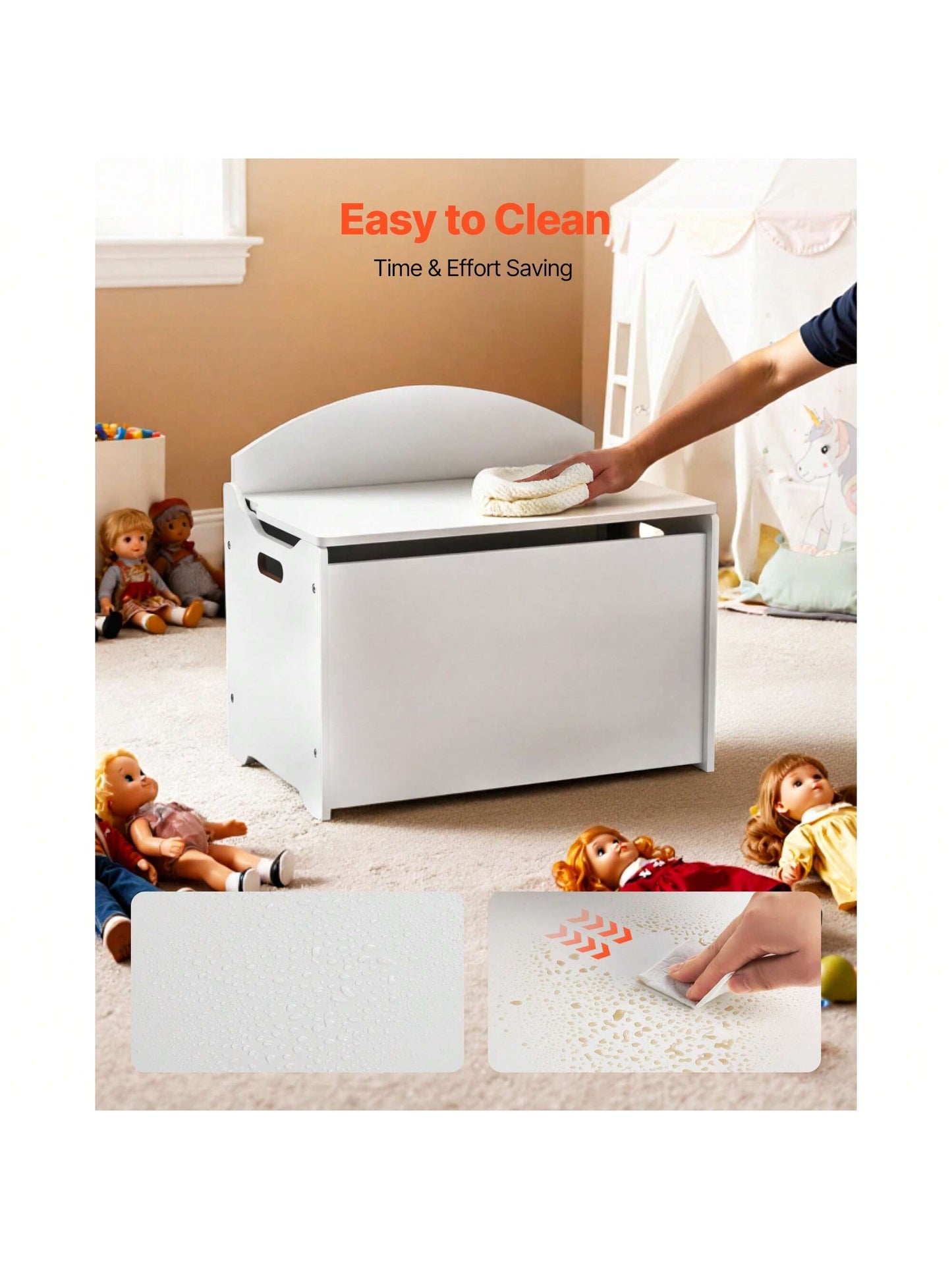 Kids Storage Bench, Wooden Toy Box Chest With Backrest, Large Storage Cabinet With Safety Hinge, Toddlers Storage Bench For Playroom, Living Room Or Entryway, 23.5 X 14.5 X 21.46 In, White