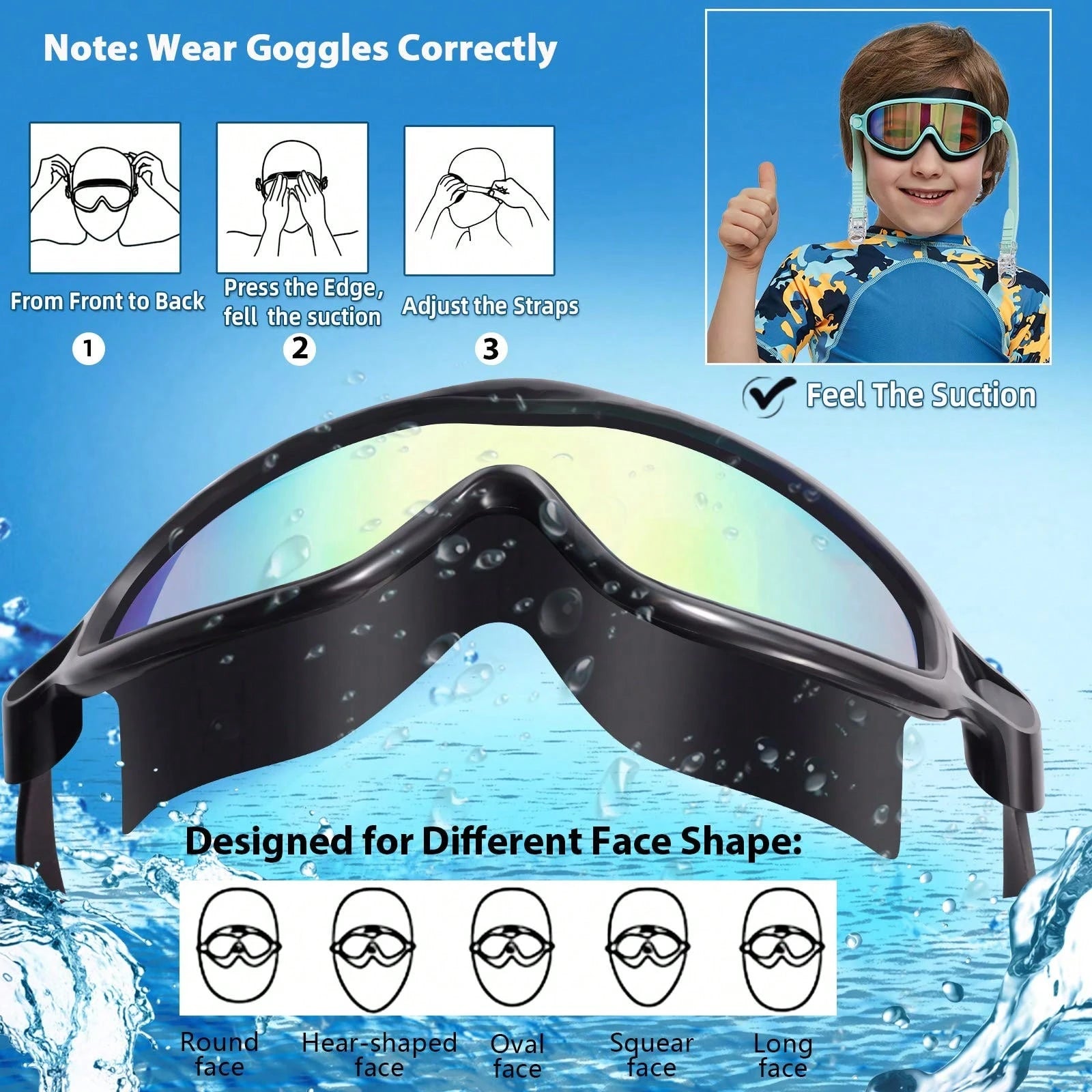 Kids Swim Goggles 2 Pack, Wide View Anti Fog&UV Swimming Goggles For Audlt, No Leaking Swim Glasses For Kids, Back To School