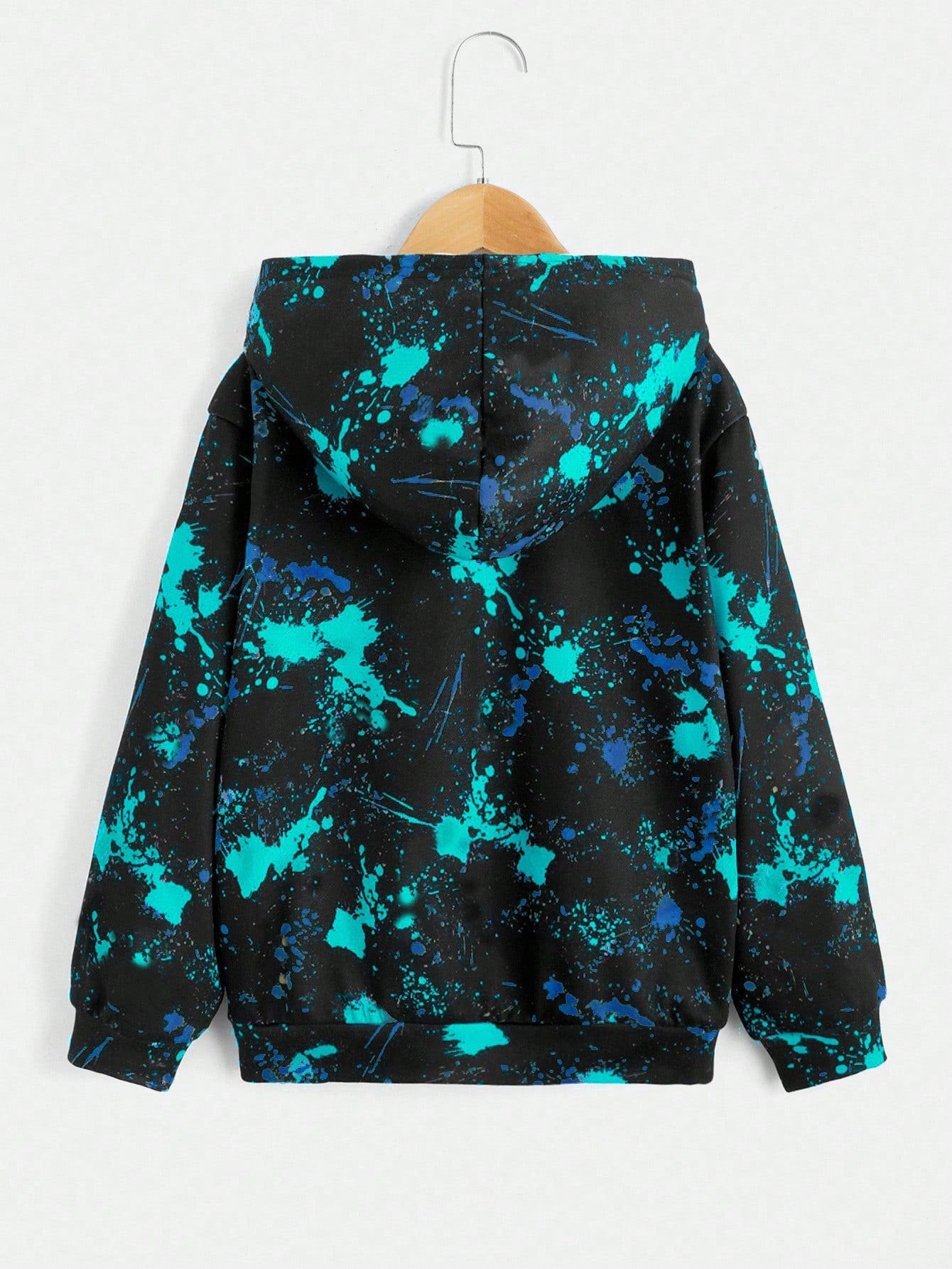 Kids Tween Boy Glow In Dark Smiling Face Splash Ink Print Long Sleeve Casual Winter Sweatshirt, For Autumn