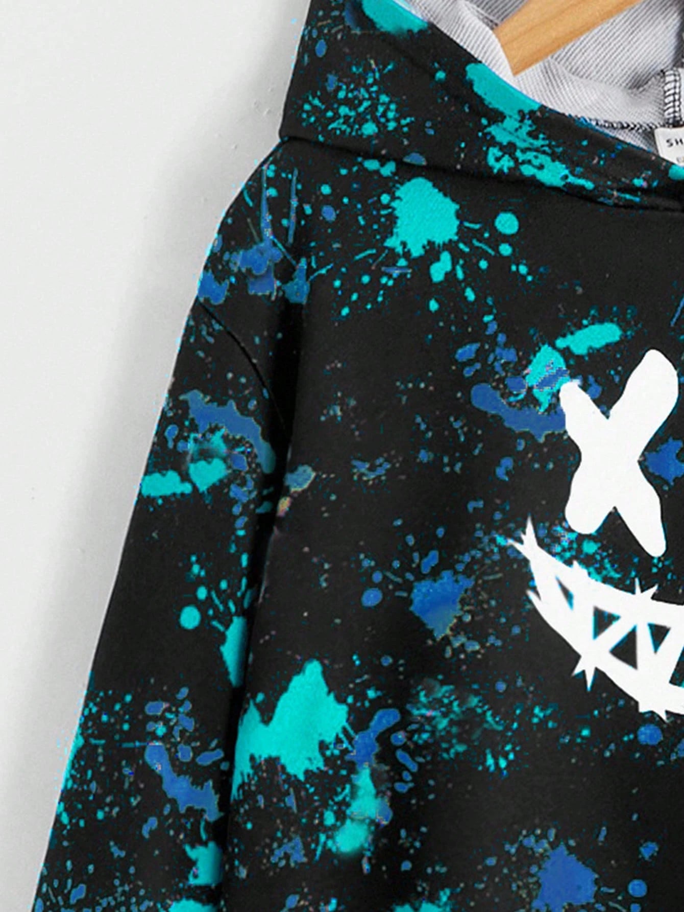 Kids Tween Boy Glow In Dark Smiling Face Splash Ink Print Long Sleeve Casual Winter Sweatshirt, For Autumn