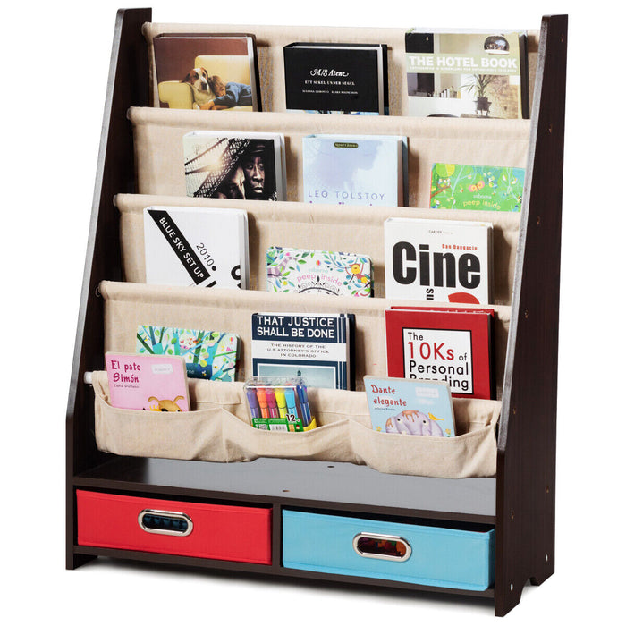 Kids Wooden Multi Tier Playroom Bookshelf Toy Organizer Rack