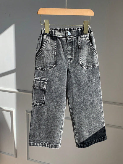 Kids Young Boy Casual Loose Comfortable Versatile Denim Jeans, Suitable For Street Style, Daily Wear, Vacation, Easy Comfort, Layers For Kids Spring Summer Autumn Winter