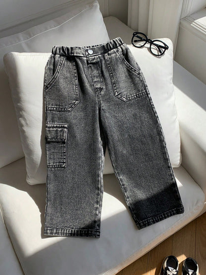 Kids Young Boy Casual Loose Comfortable Versatile Denim Jeans, Suitable For Street Style, Daily Wear, Vacation, Easy Comfort, Layers For Kids Spring Summer Autumn Winter