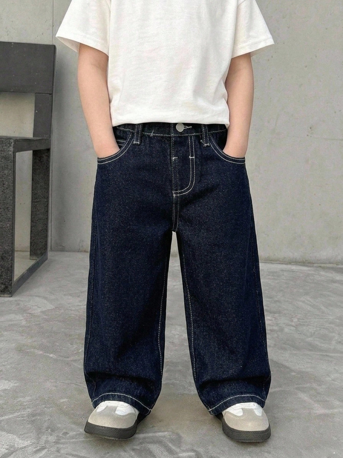 Kids Young Boys' New Casual Basic Dark Blue Loose Fit Denim Baggy Jeans,Fall/Winter,For Boys Back To School Clothes,New Year Outfits,Halloween Outfits