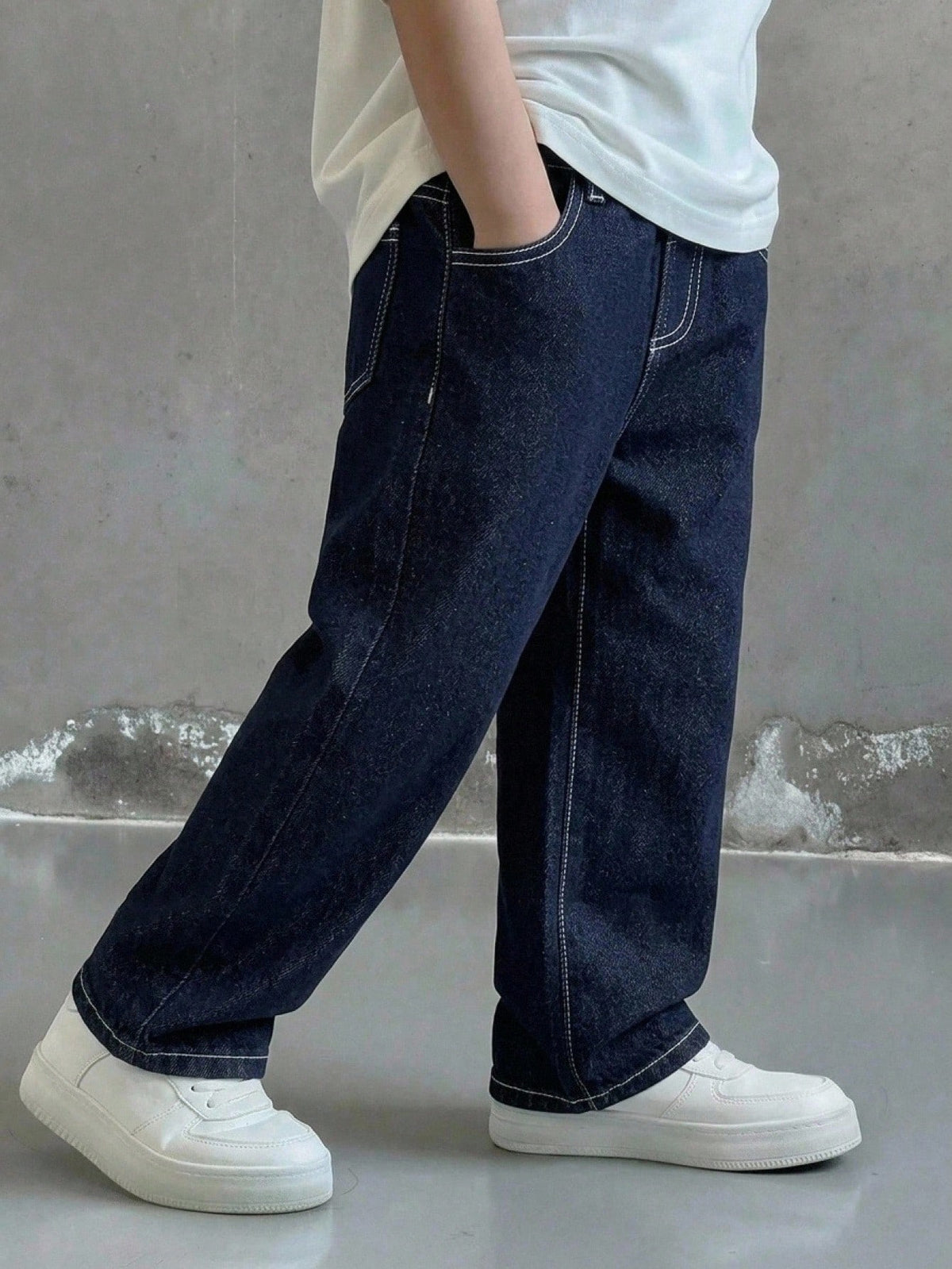 Kids Young Boys' New Casual Basic Dark Blue Loose Fit Denim Baggy Jeans,Fall/Winter,For Boys Back To School Clothes,New Year Outfits,Halloween Outfits